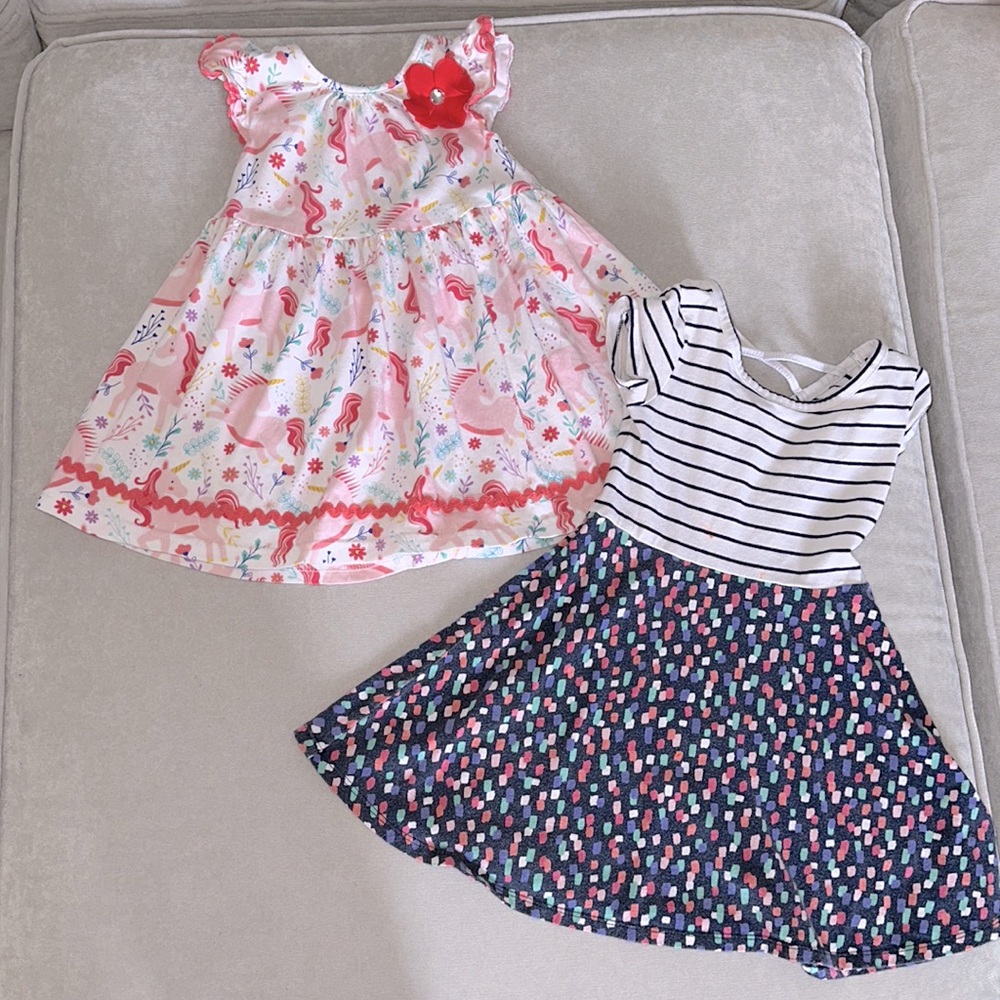 2t dresses | unicorn + striped dresses